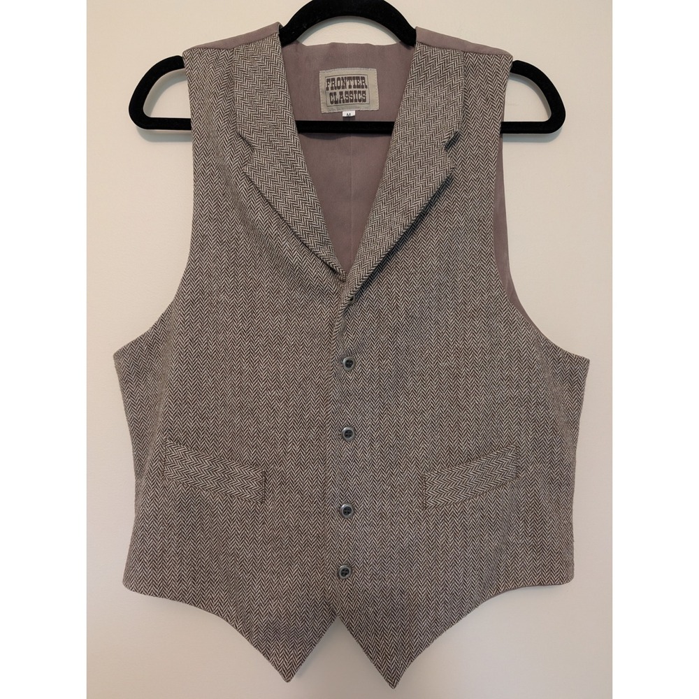 Frontier Classics Wool Herringbone Western Cowboy Vest Brown Mens Size Medium
